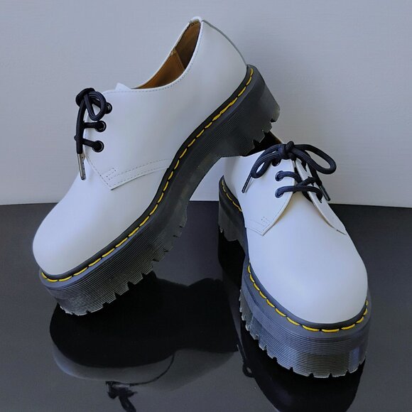 Dr. Martens Men\'s Quad Platform Derby in Beautiful Classic White